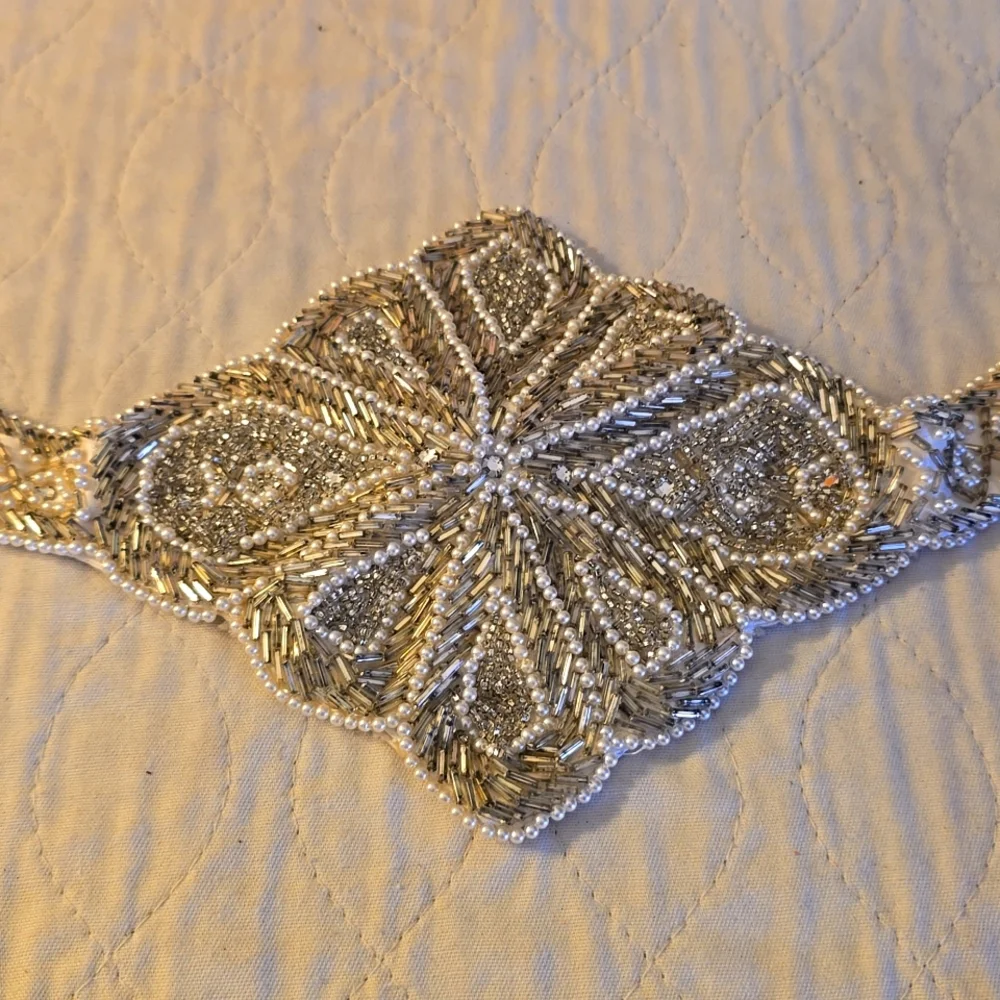 Handmade Beads,Pearls, Rhinestones Belt, Wedding Dress, Evening Wear 28 inches